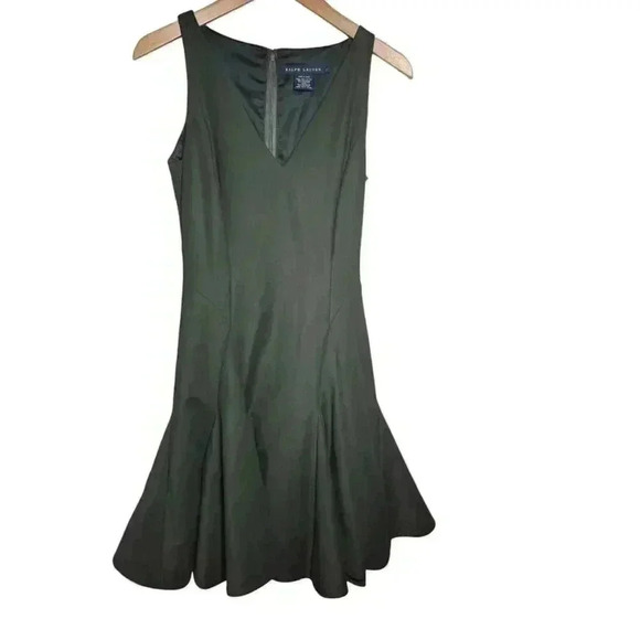 RL Sleeveless Asymetrical V Neck Swing Dress Tool Fern Green-Size 2 - Picture 7 of 16
